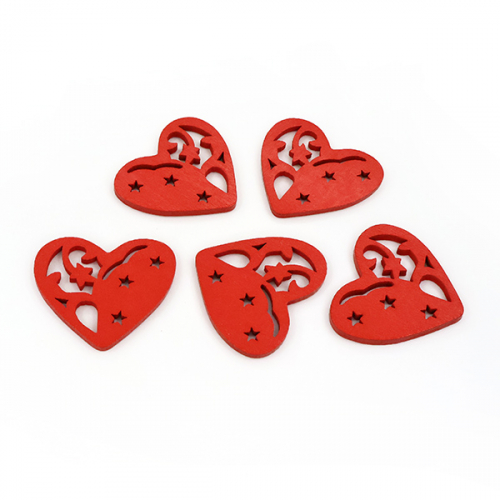 Украшение деревянное "Красное сердце", #25-185, 3,5 см, красный 1/200 шт